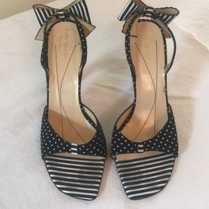 Kate Spade Black/white stripe sandal heels 8